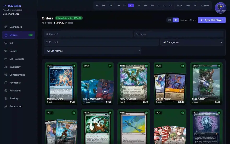 Orders as a card grid